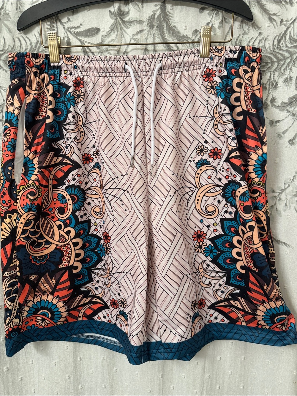 Men's Athletic Drawstring Shorts in Pink Floral Print